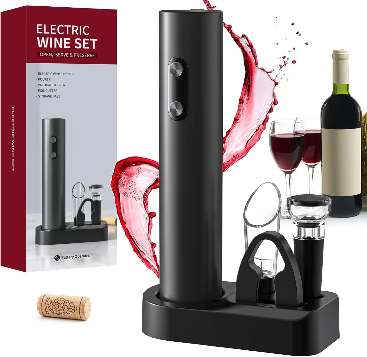 Premium 5 in 1 Electric Wine Opener Set with Rechargeable Base, Automatic Wine Bottle Opener