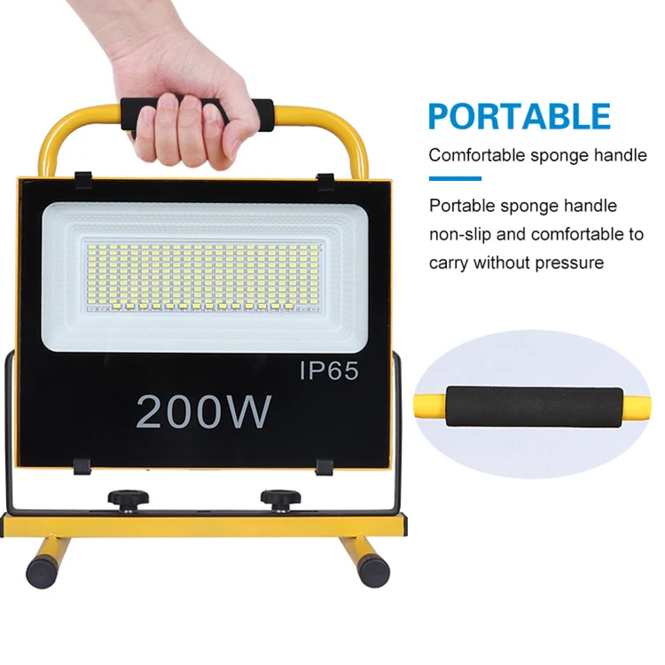 Super Bright Outdoor Camping Portable Waterproof Ip65 Aluminum Flood Light 100watt 200watt Rechargeable Solar Led Floodlight