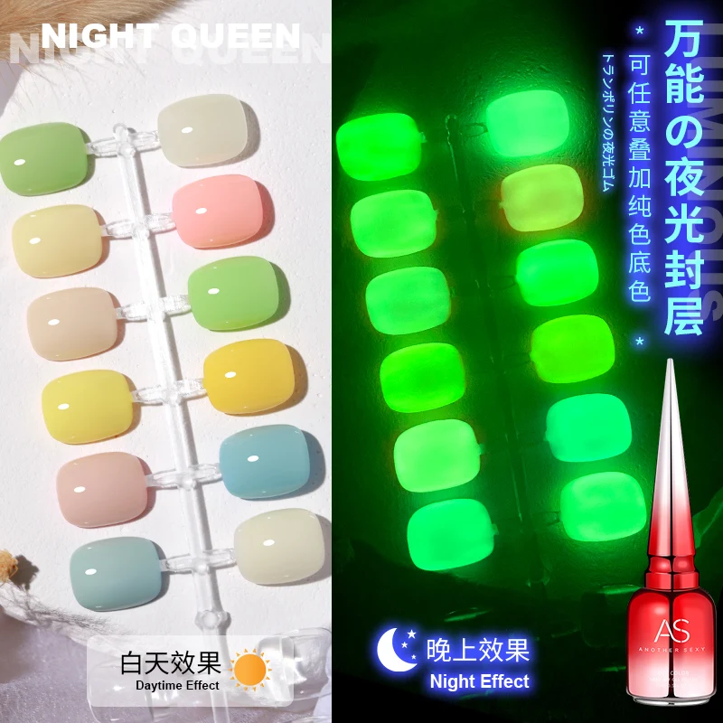 Wholesale Private Label Fluorescent Topcoat 15ml Soak Off Luminous Uv Glow In The Dark Top Coat Nail Gel Polish