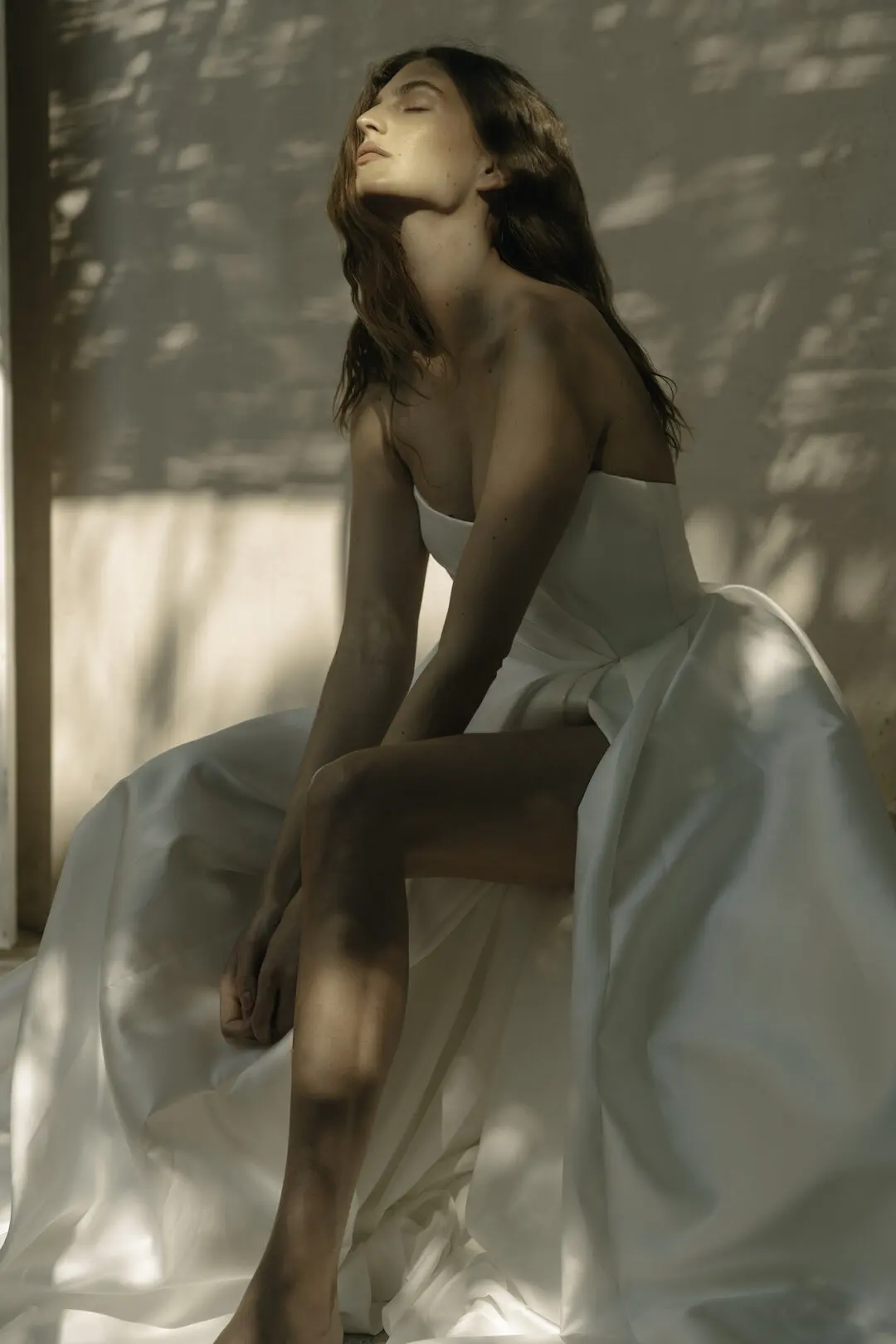 Q6R259- gown high side split strapless corset backless Mikado wedding dress bridal gown