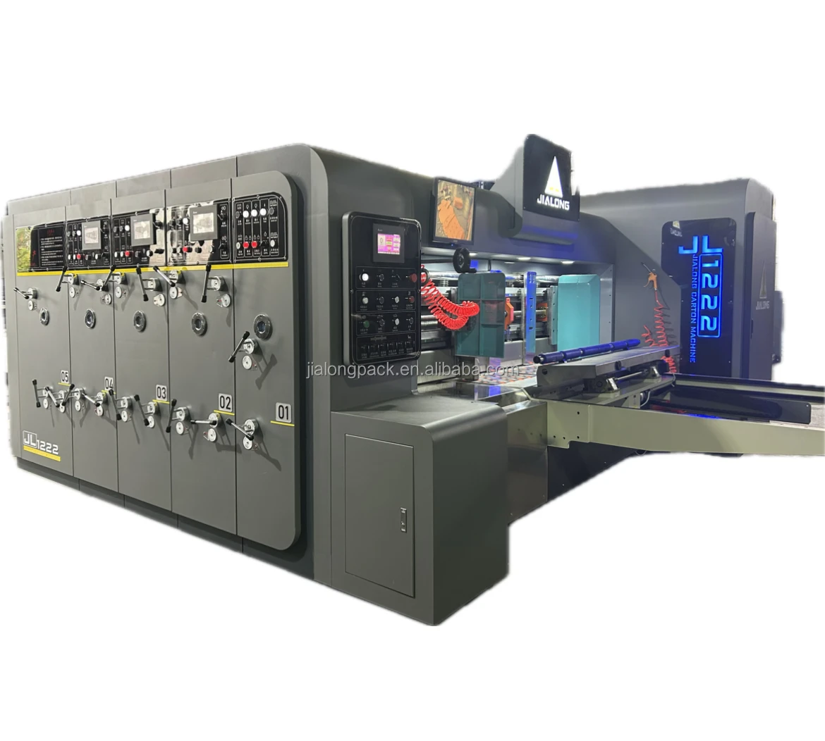 JIALONG automatic 3 colors corrugated cardboard printing cartoon box packaging making machine