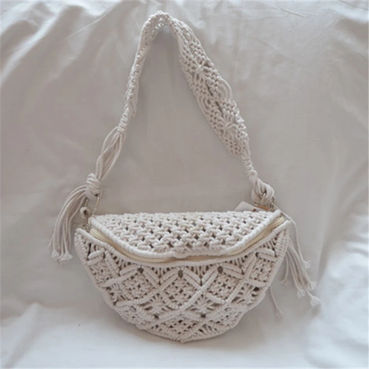 Cotton Macrame Crochet Bag Knitted Tassel Shoulder Purse Bohemian Ladies Hand Bags Handbag Shoulder Bags for Women