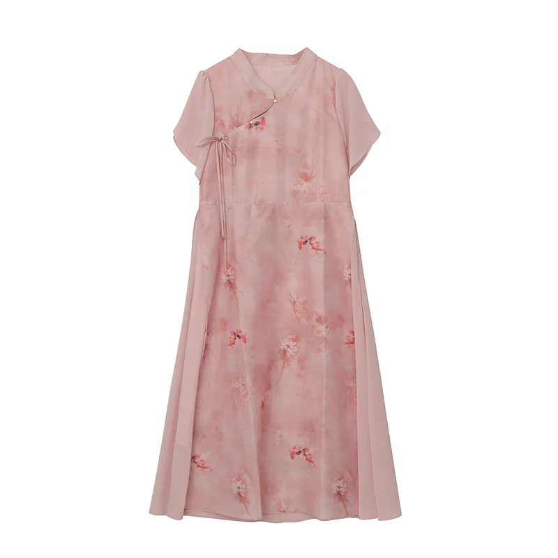 2023 платье-Чонсам с цветочным принтом большие размеры