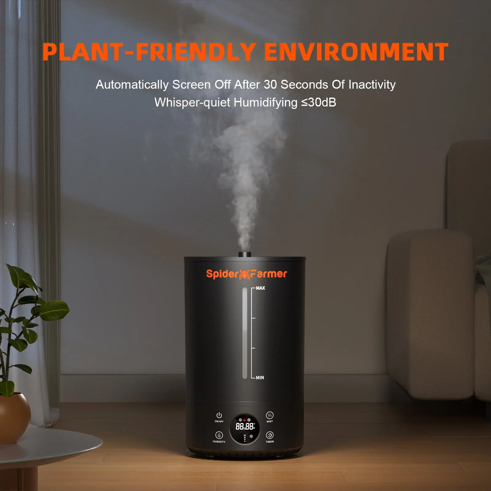 6L Plant Humidifier with Humidity Meter Cool Mist Top Fill Ultrasonic Humidifier Spider Farmer