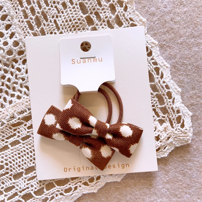 Brown Color Hair Ornament Fancy Bow Hair Clips and Elastic Hair Band Sets Autumn and Winter Headpieces for Girls