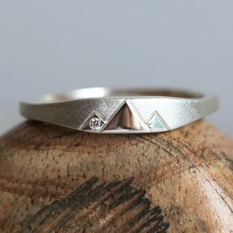 925 Engagement Wedding Band Plated Mountain Ring White Gold Unique Sterling Silver for Men Trendy S925 Diamond Ring Zircon 1-3 G