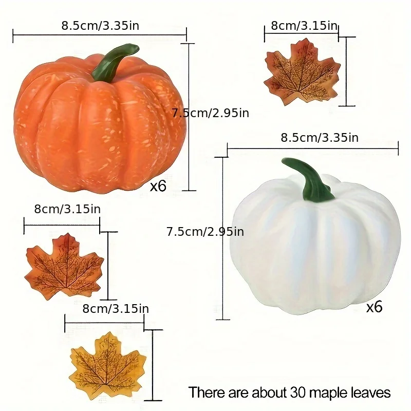 White Orange Artificial Pumpkin Home Decor Halloween Pumpkin Ornament Large Foam Pumpkins with Maple Leaf for crafting
