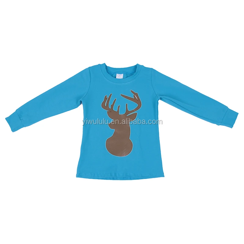 
Christmas Baby Boy Shirt Autumn 100% Cotton Reindeer Transfer Long Sleeve Top 