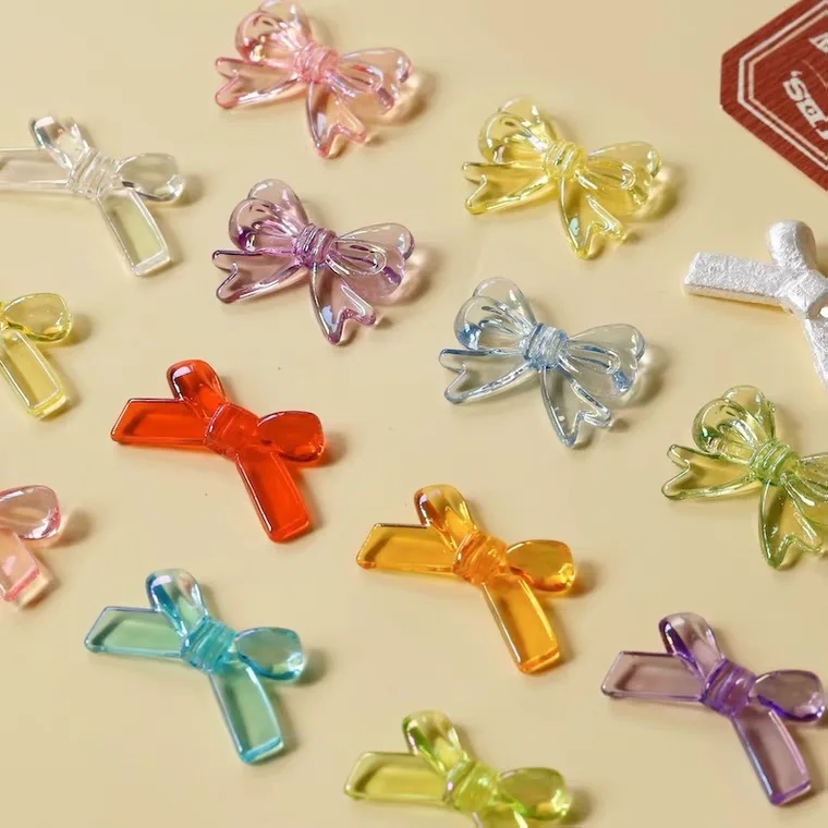 Dainty 20*32mm Colorful Bowknot Bead Cute Transparent Acrylic Bead For DIY Bracelet Necklace Earring Finding Jewelry Accessories