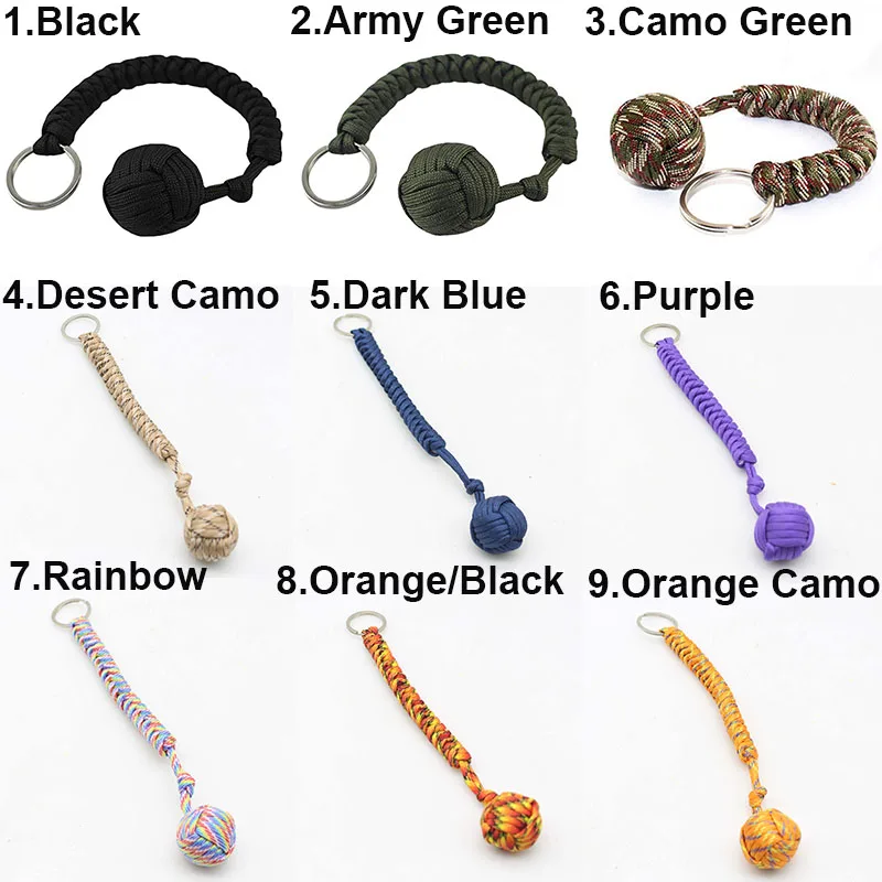Hiking/Camping survival self defense 550 paracord monkey fist with steel ball