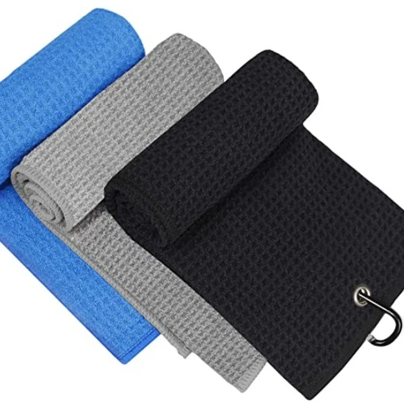 3 Pack Tri fold Golf Towels  for Men - Waffle Patterned Flight Disc Golf Towel Machine Washable, Quick Dry  Super absorption
