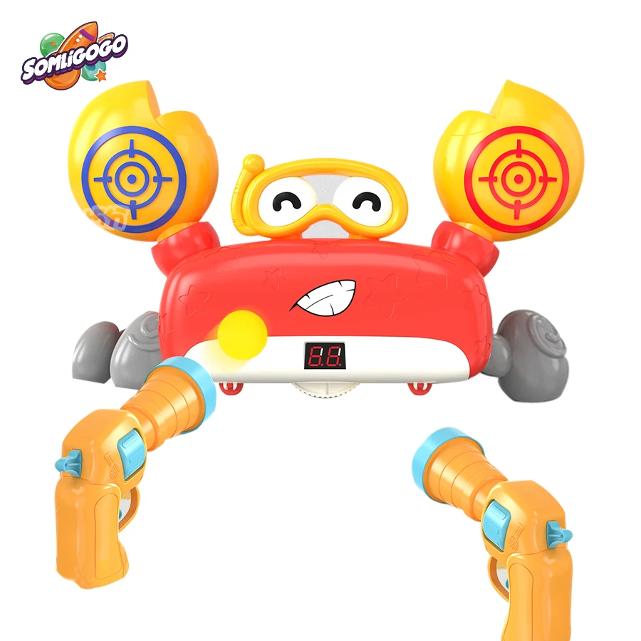 SL Cartoon Crab Target Shoot Game Outdoor Sound Light Score Kids Toy With Soft Foam Ball Gun Pistol For Parent-child Interaction