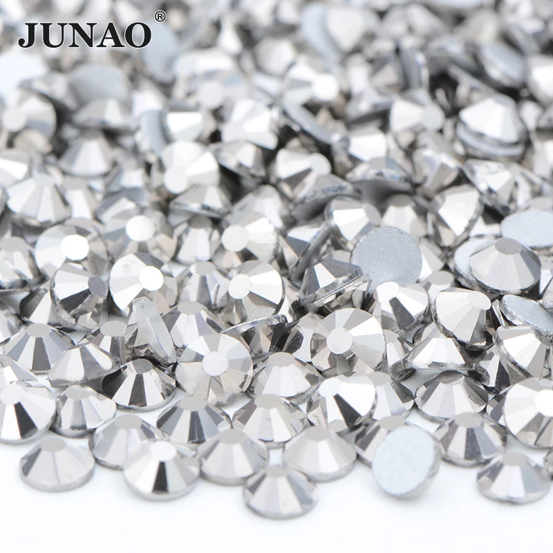 JUNAO Factory Wholesale Hematite Color Flat Back Crystal Strass Non Hotfix Glass Rhinestone For DIY