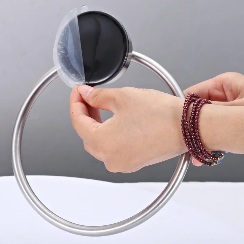 Bathroom 304 Stainless Steel Removable No Drilling Vacuum Suction Cup Towel Ring Towel Hanger Rack Holders