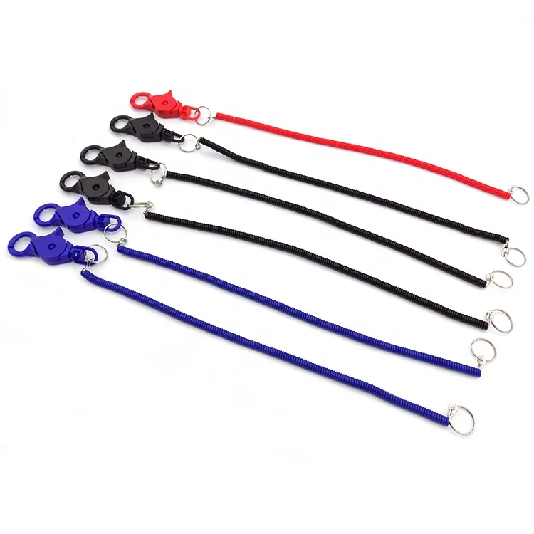 Supplier 3.0mm Black Keychain Lanyard Spring Rope PVC Coated Fishing Plastic Coiled Cord
