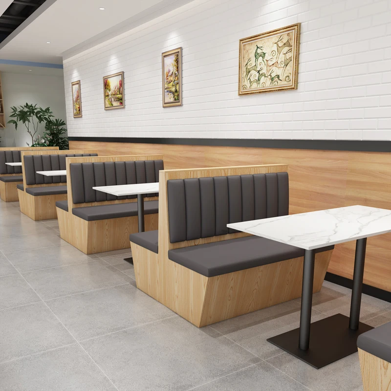 Factory custom commercial dining fast food shop wooden booth seating cafe restaurant furniture table and chair