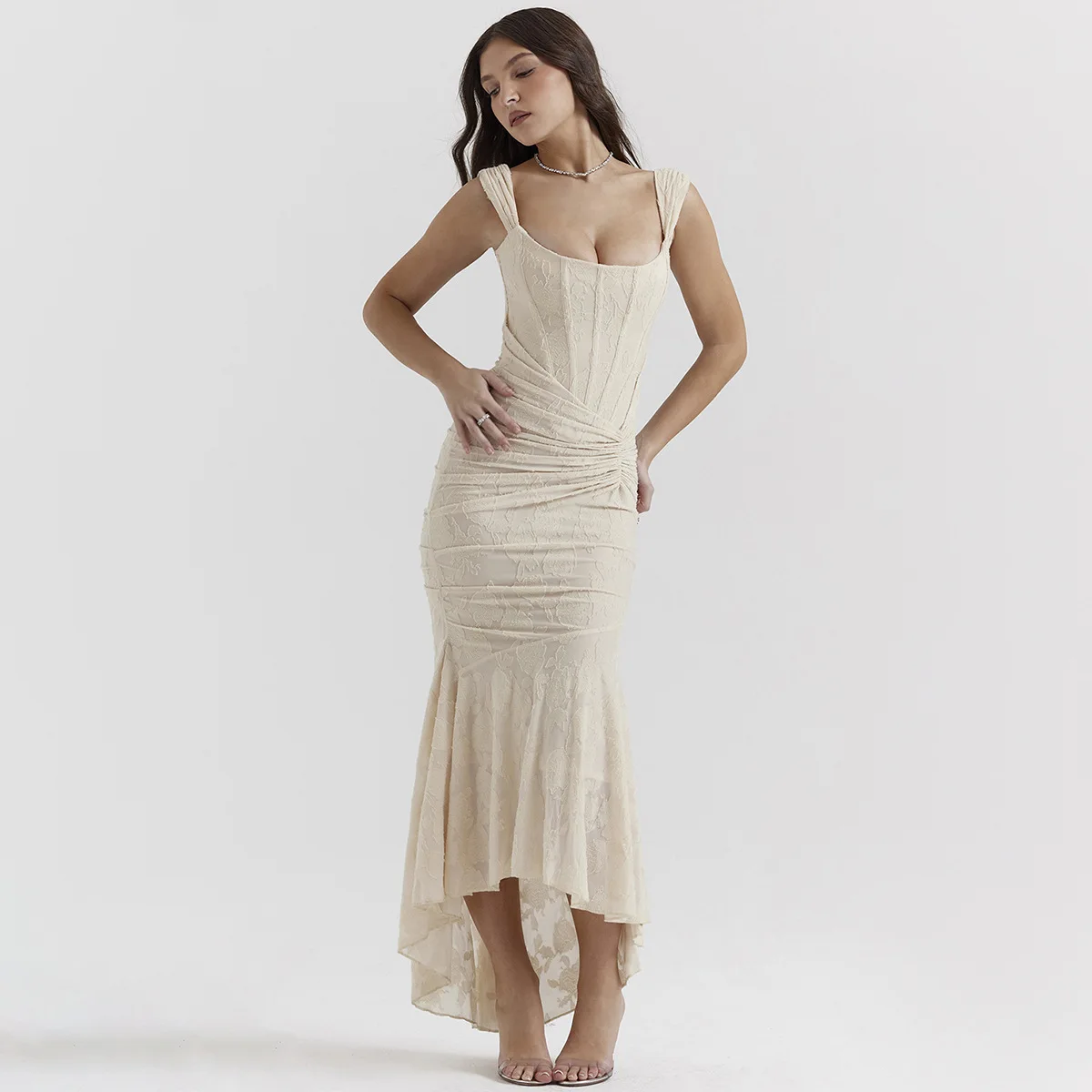 Super Quality Hollow Out Crochet Floral Split Dresses Sexy Solid Sleeveless Bodycon Dresses Female Chic Beach Lace Vestidos 2879