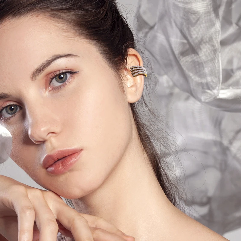 New Fashion Charm Copper CZ Multi-layer Ear Cuff Clip Earrings Female Trendy Zircon Stackable Ear cuffs No Pierced Jewelry