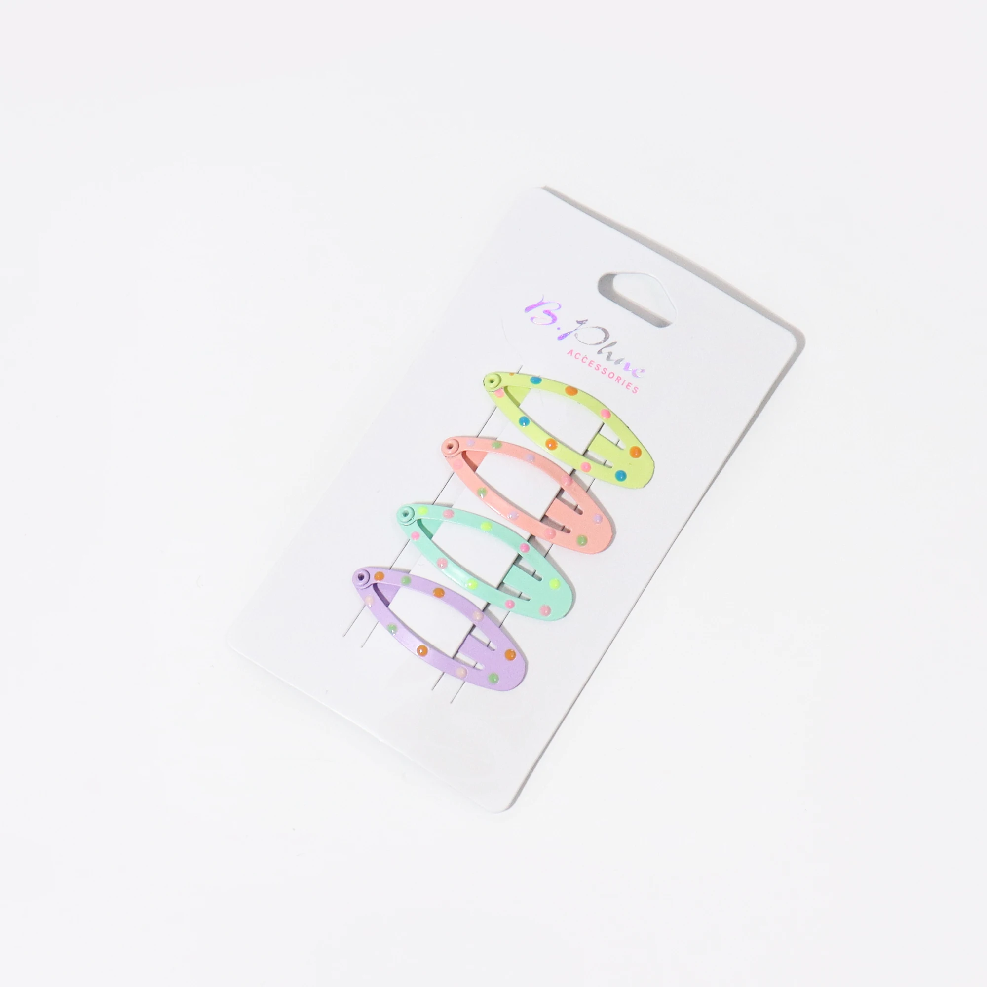 Bphne 4 pcs Candy Dot Kids Snap Clip Metal Hair Clip Pink Green Purple Fluorescent Clip for Girls