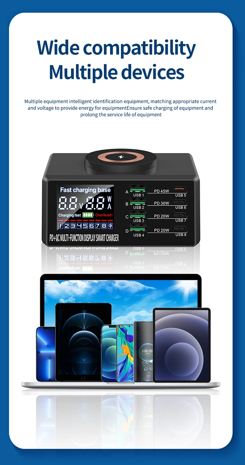 New model  8 Port charge laptop with magnetic wireless  QC3.0 Multi Ports fast charger USB Charging Station