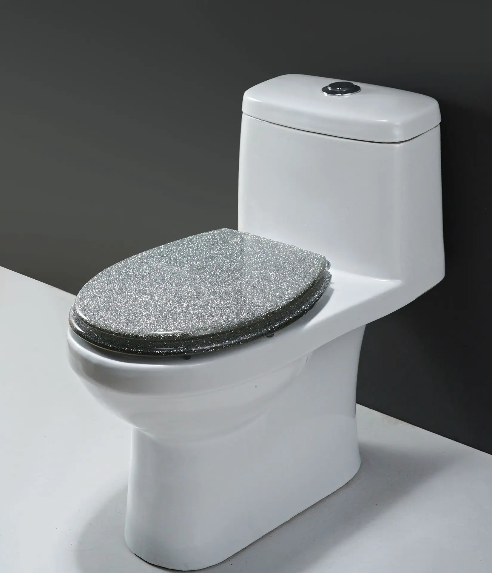 Fine Era U Shape Customize Polyresin Transparent Resin Quick Release Slow Close Silver Toilet Seat Cover