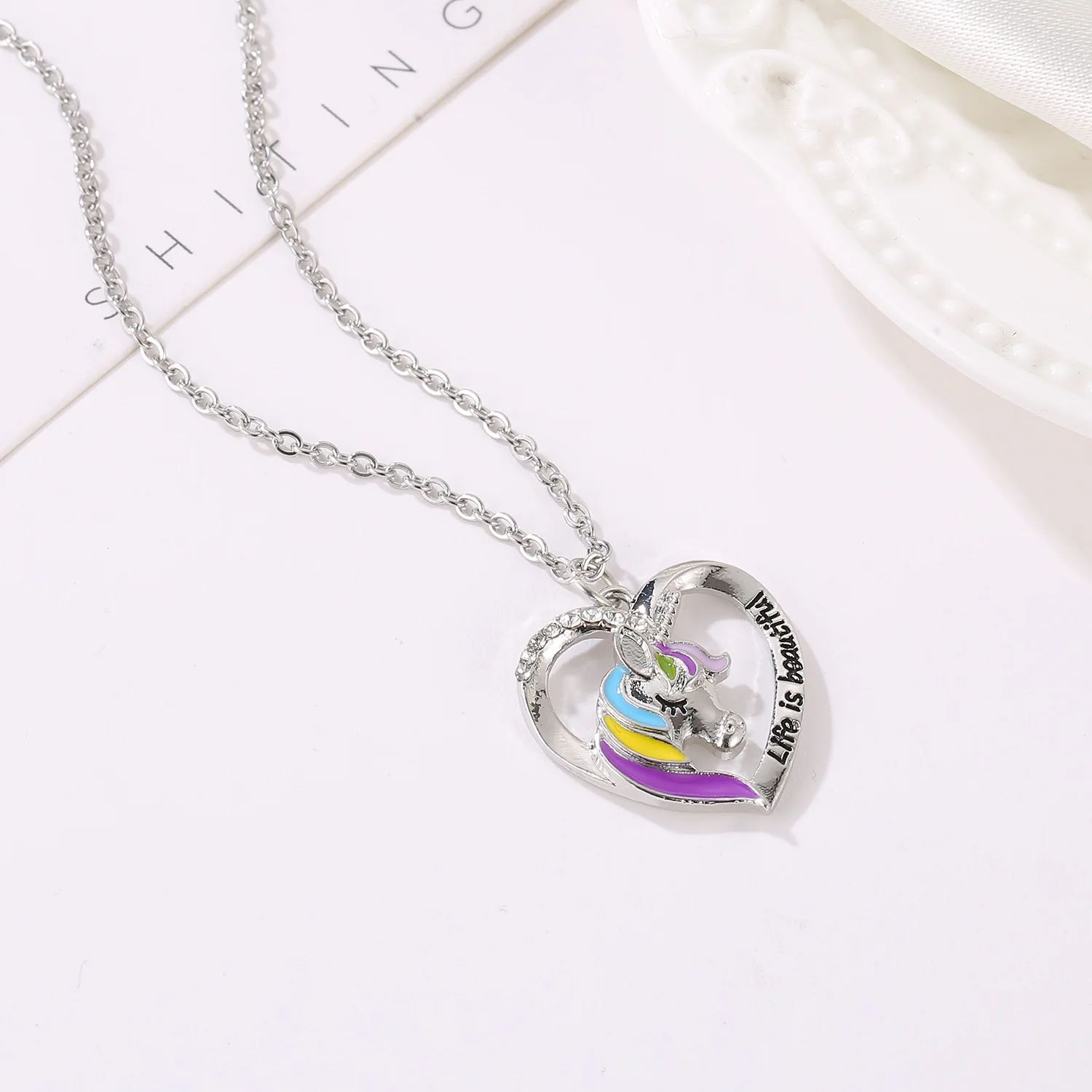 Enamel Rainbow Unicorn Necklace Alloy Stainless Steel Unicorn Clavicle Pendant Necklace For Girls Kids Cute Horse Jewelry