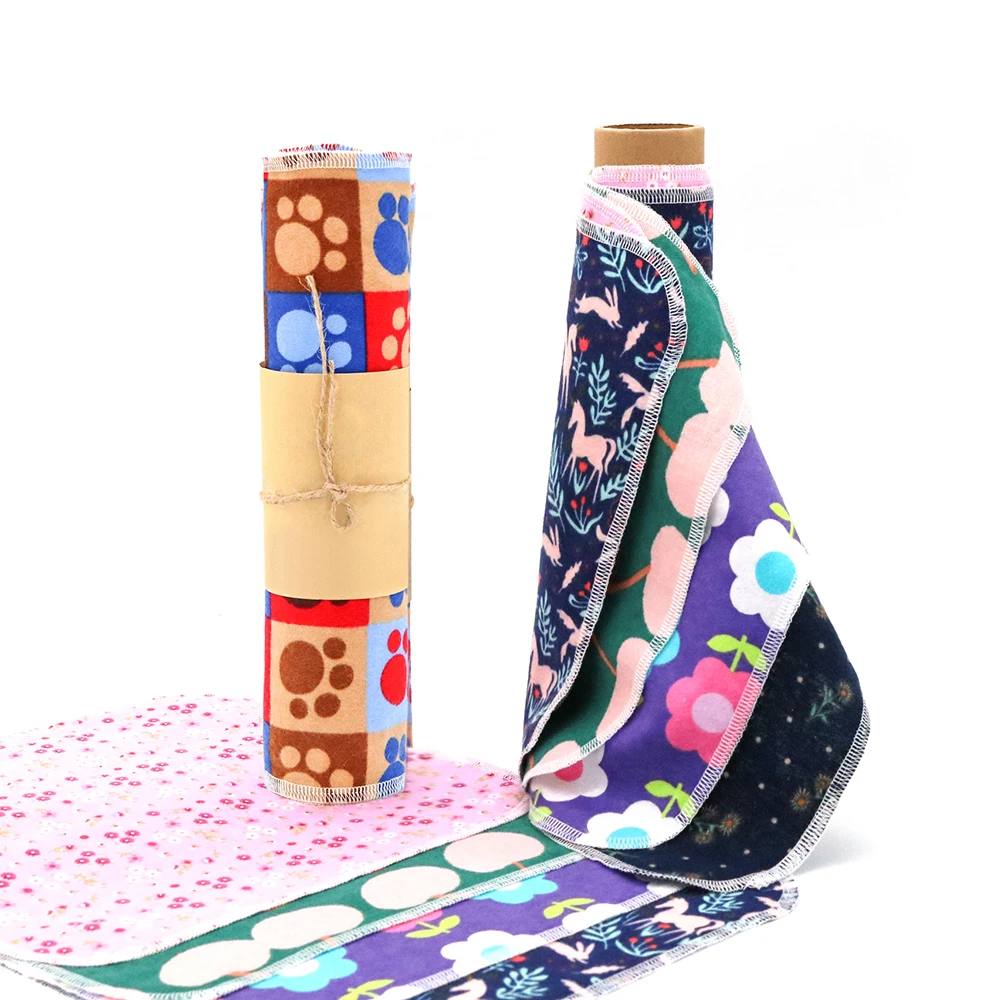 Paperless Towels Roll Washable 100% Cotton Cloth, Reusable Paper Towels - 25 Pack with Durable Cardboard Roll -