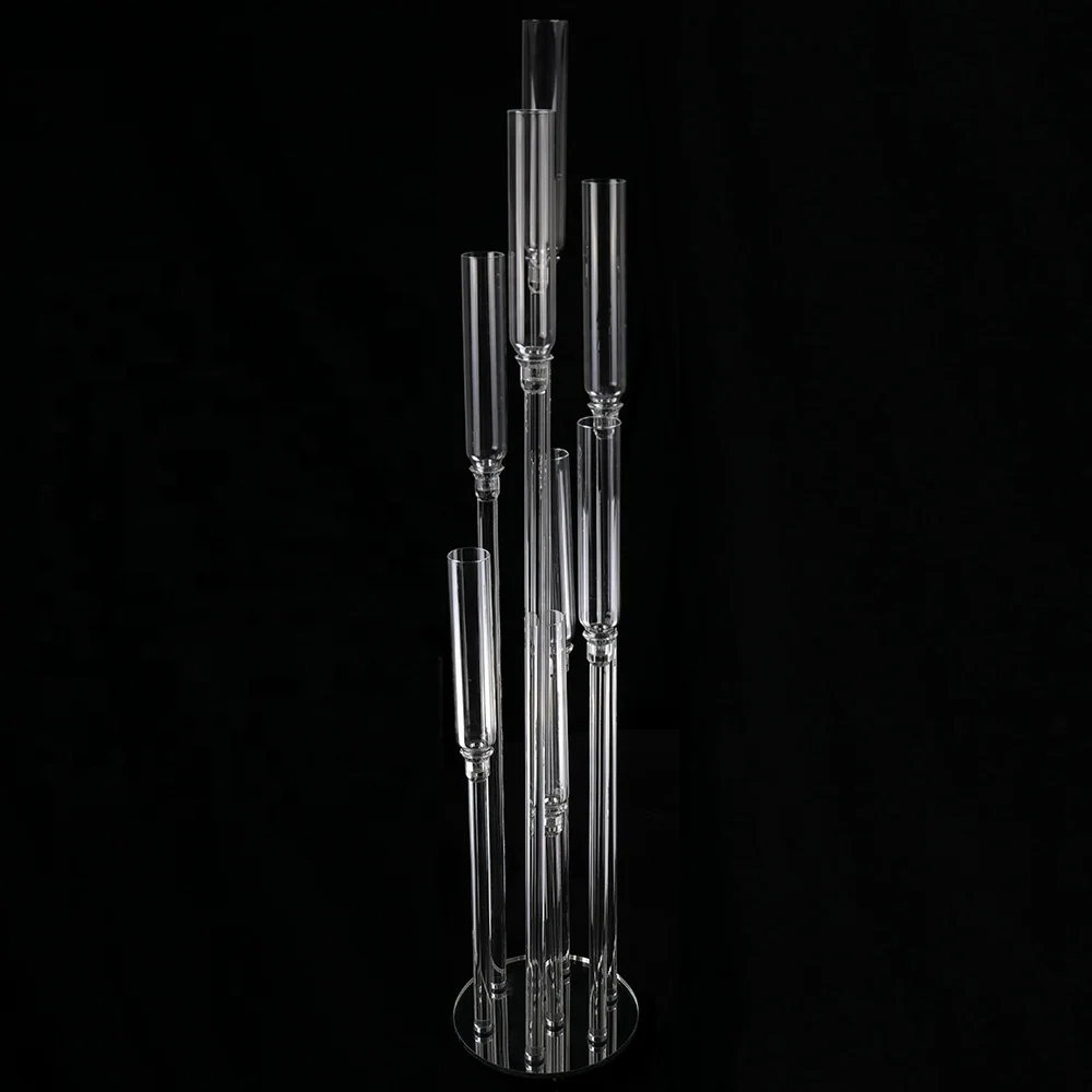 MH-ZT0126 8 pillar glass candlestick  crystal candelabra wedding decoration centerpieces with glass tube