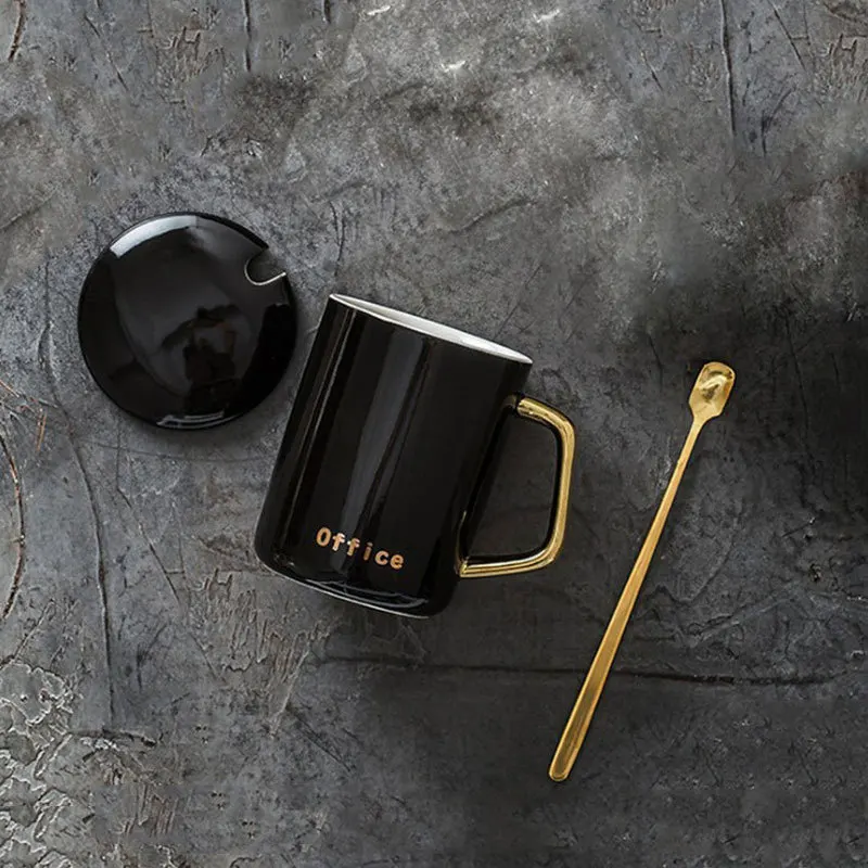 Luxury Custom gift ceramic gold handle coffee mug 400ml