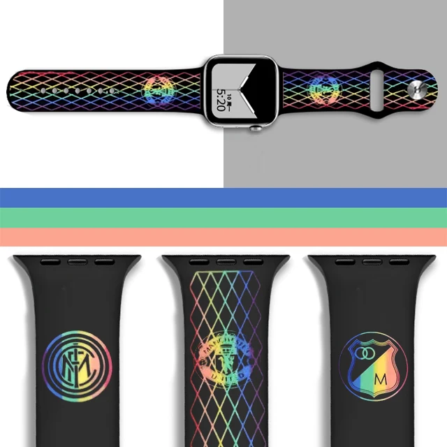 Двойной цвет лазерной гравировки Two Tone Радуга силиконовых наручных часов Apple Watch версии гравировка ремешок