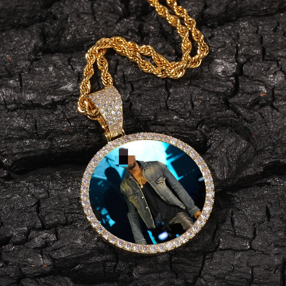 Europe hot hip-hop style copper diy gift making gold plated customization photo pendant necklace