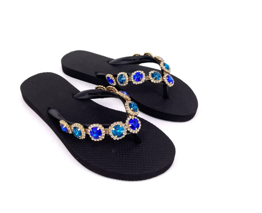 Custom Logo Women  Diamonds Straps Luxury Beach Wedding Flip Flops Slippers