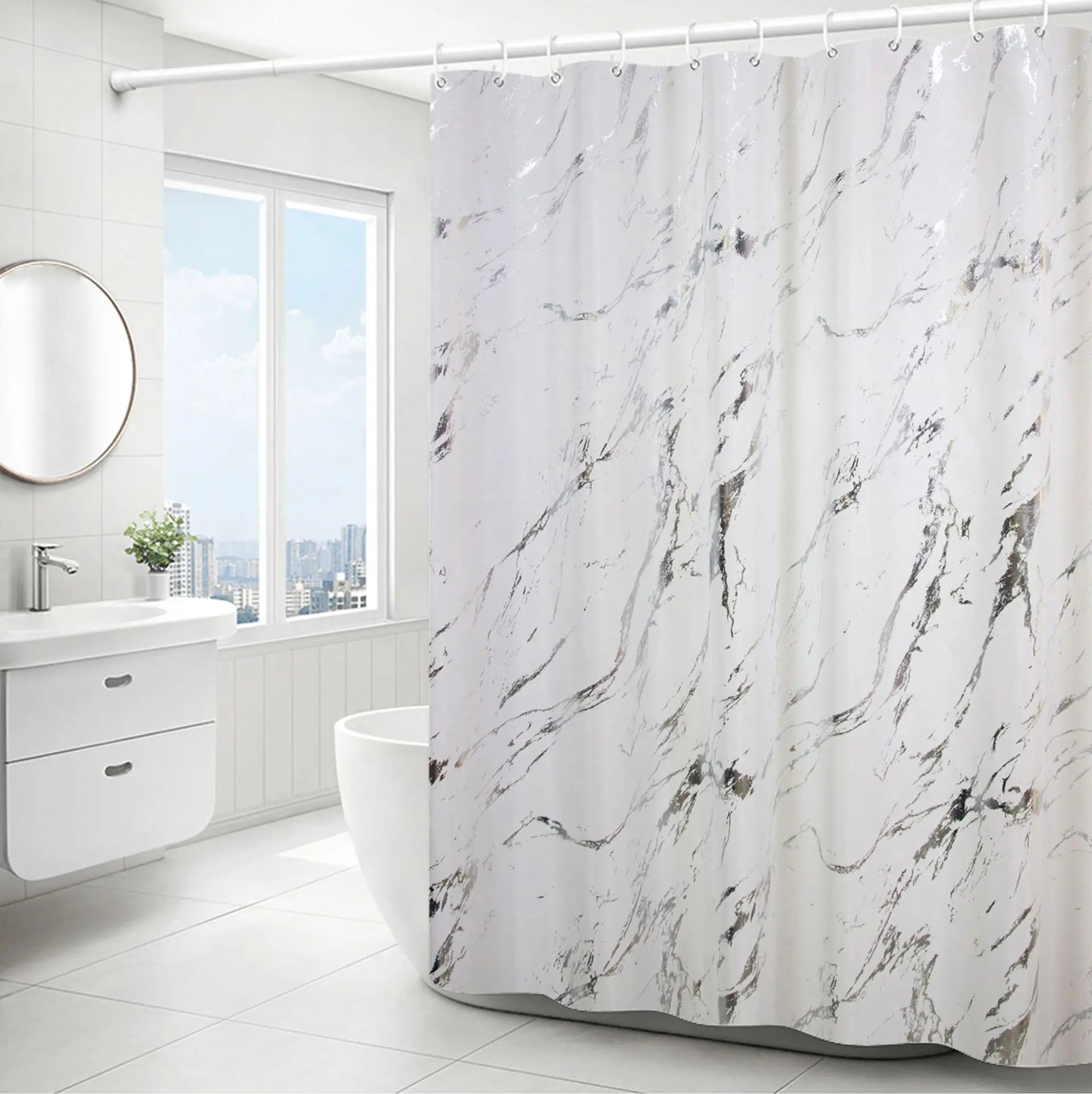 Black and Gold Marble Shower Curtains for Bathroom,with Hooks,Unique Foil Gold Printed,Water Proof Shower Curtain