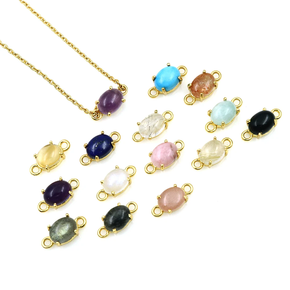 Brass 24k Gold Plated Gemstone Double Bail Cabochon Diy Charm Connectors Bracelet Necklace for Women and Girls Wholesale Jewelry