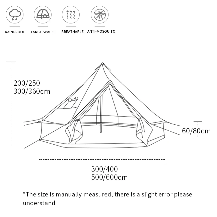 6M outdoor camping bell tent waterproof cotton canvas fabric glamping tent