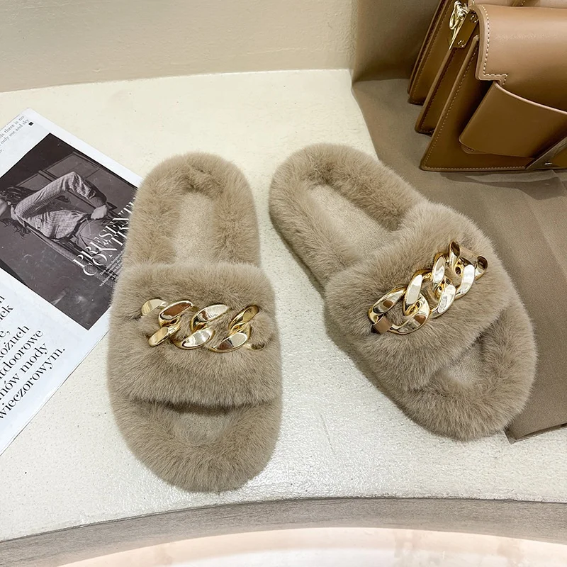 
Korea style designer women slippers outdoor faux slippers for women home chain slippers for women 