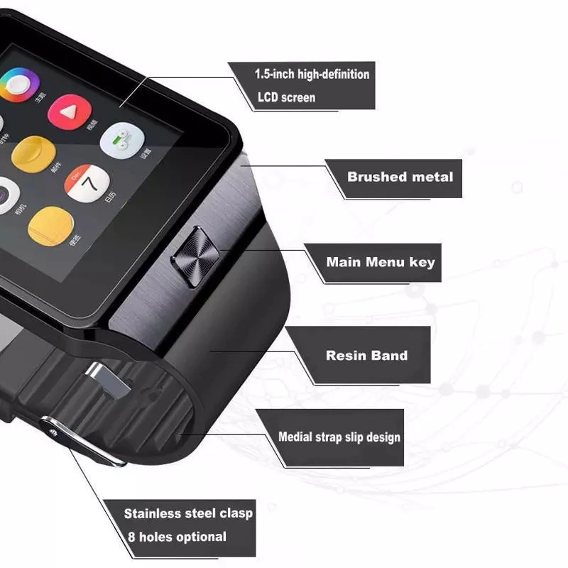 
New Arrival Sim Card smart watch DZ09 With Camera smart watch phone support TF Card facebook for mobile phone 