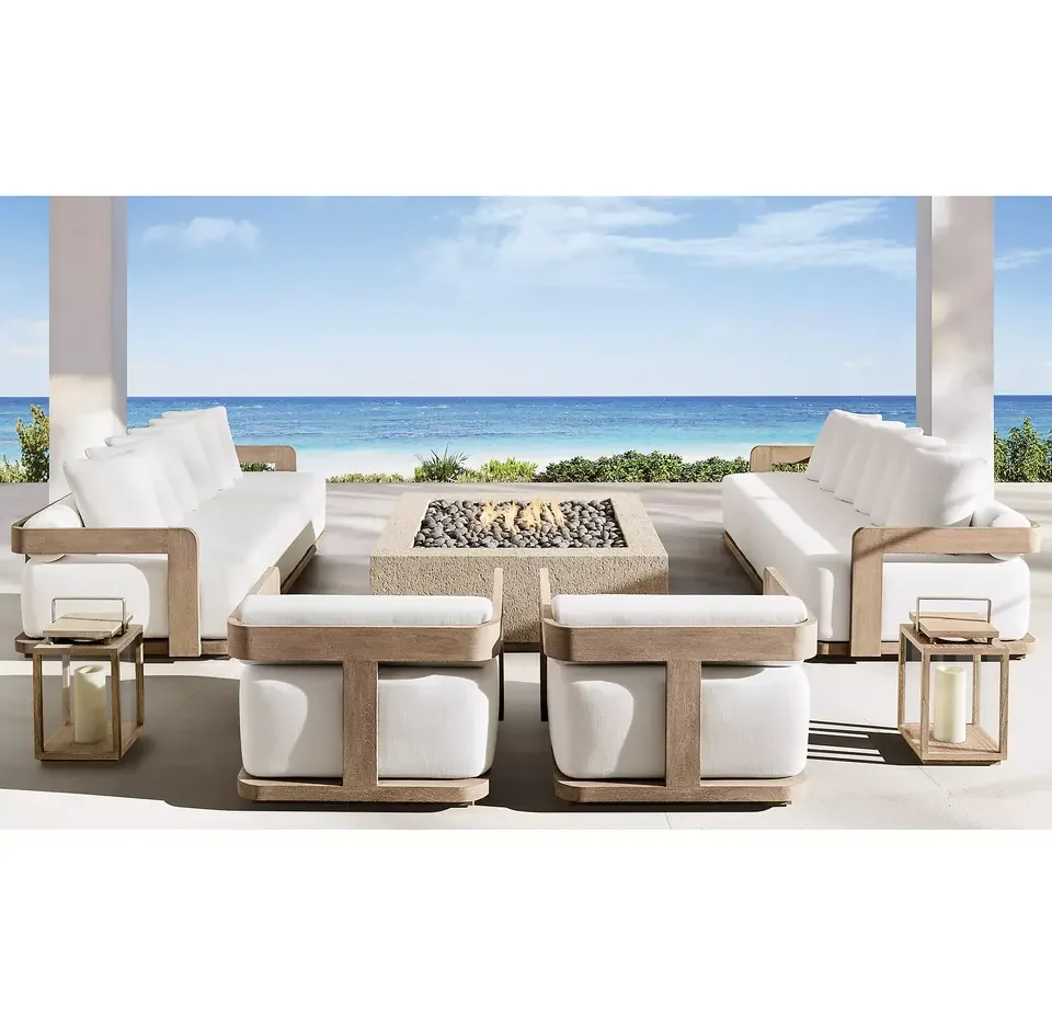 Luxury All-weather Waterproof Teak Garden Furniture Set Outdoor Sectional Patio Furniture Lounge Solid Teak Garden Sofa Set