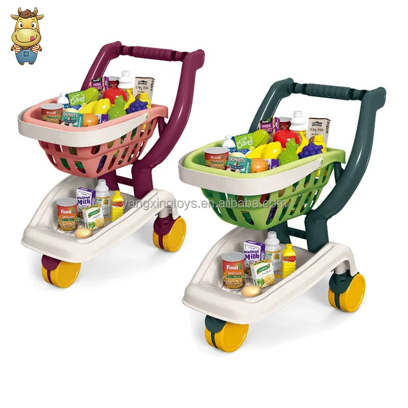 Kids Pretend Play Toy Supermarket Play Set Shopping Trolley Cart