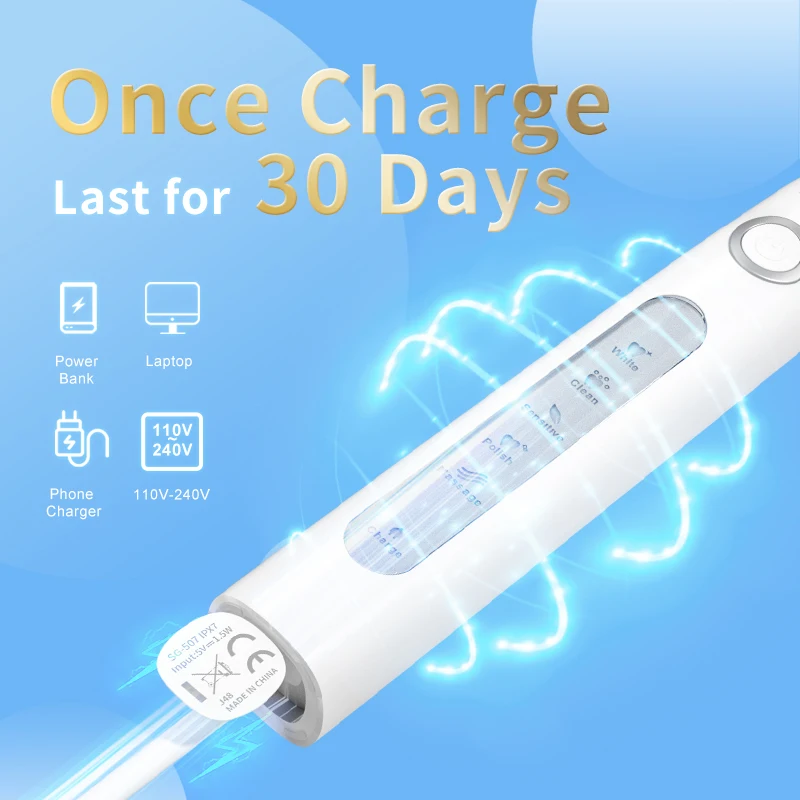 Seago 5 Modes Rechargeable 4 Hours Fast Charge Last 30 Days Sonic Power Electric Toothbrushes For Adults