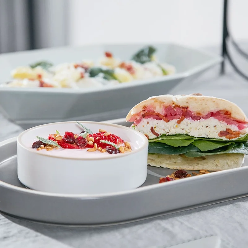 Wholesale korea style stocked high quality brown glazed home/restaurant bowl and plate set ceramic