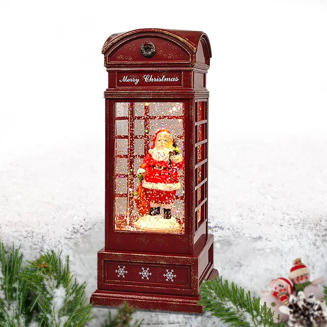 Santa Claus Telephone Booth Snow Globe Led Nacimientos Navideis Christmas Swirling Glitter Water Lantern