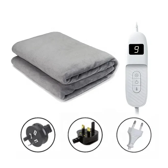 Flannel fleece 9 heat settings electric heated temperature controlled blanket