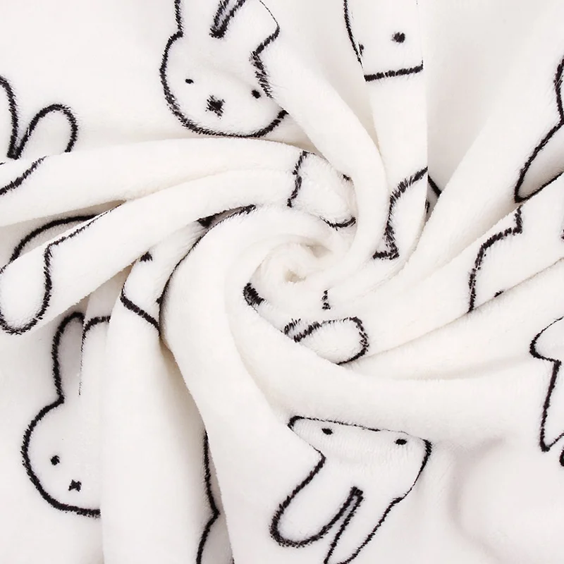 Knitted 100% Polyester Double-sided Fleece Cartoon Rabbit Printed Flannel Fabric