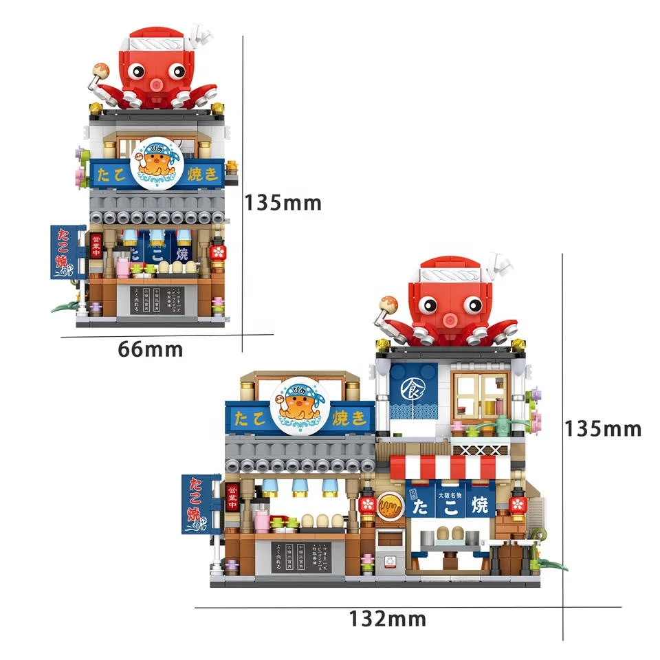LOZ Mini Building Blocks Japanese Mini Street View Folding Food Street Octopus Barbecue Ice Shop Assembly Building Block Toys