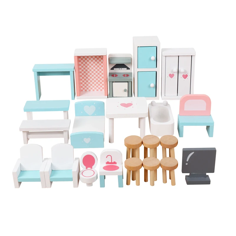 Unisex Wooden Furniture Toy Role Play Game Doll House Decoration for 2-7 Year Old Little Girls and Boys