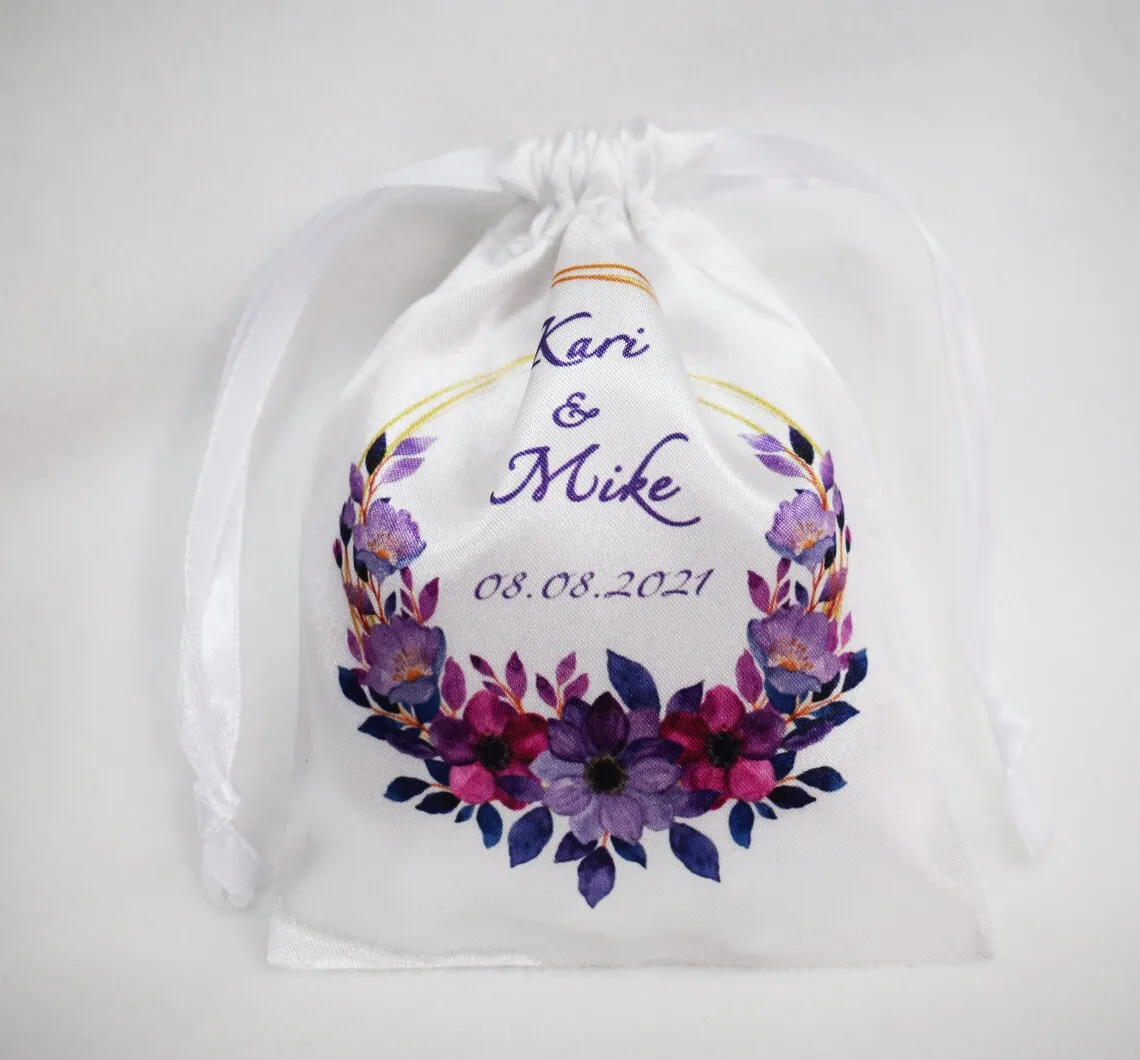 Personalized Luxury Durable Satin Pouch for Jewelry Earring Packaging Satin Dust Bag With Logo Printed