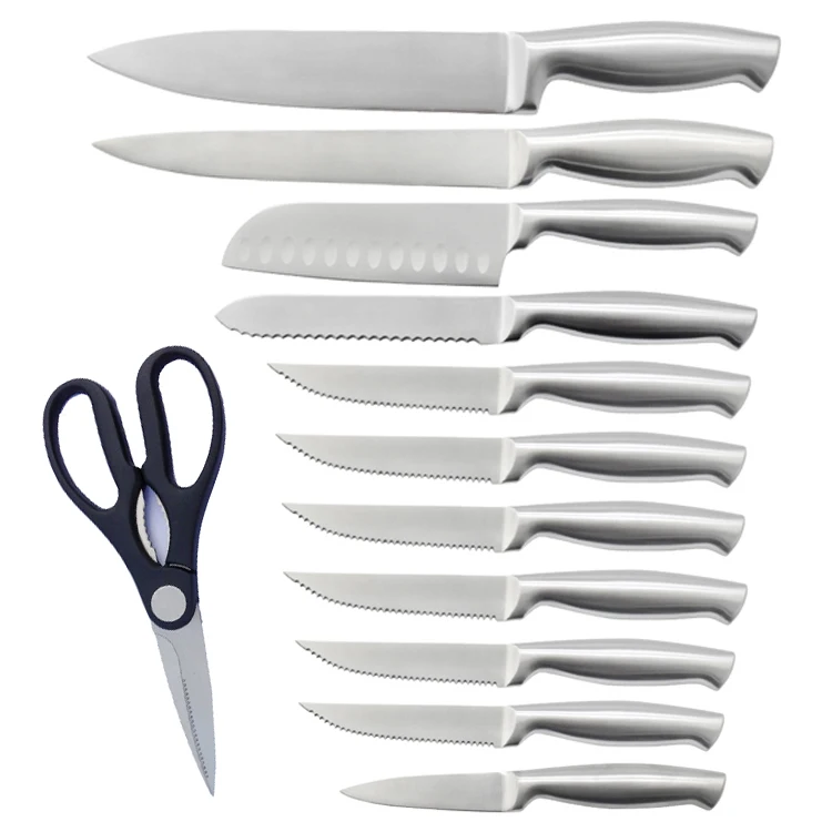 Hot sell Premium 13 piece Hollow metal handle Knife Kitchen Set with block and scissors