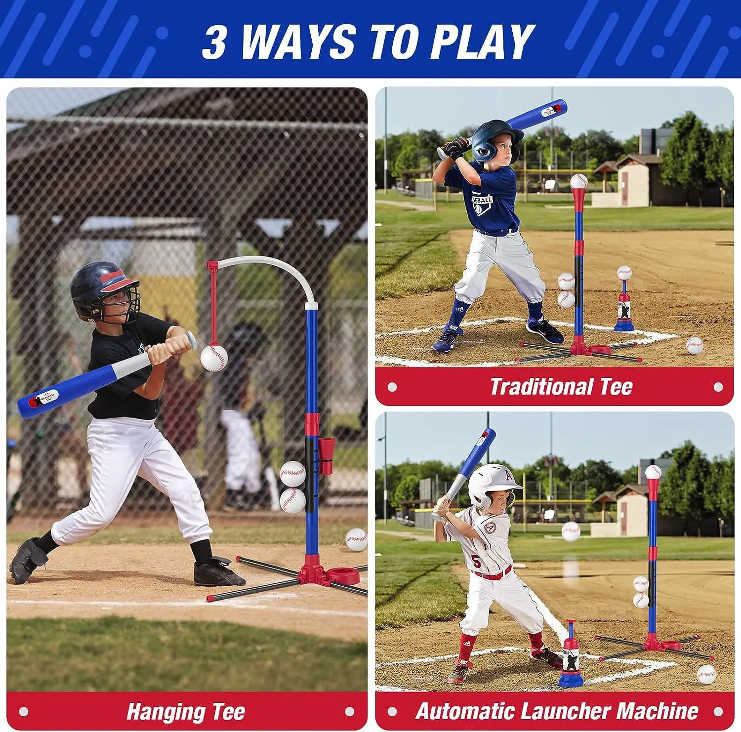 3 in 1 Baseball batting training game automatic launcher hanging tee standing tee set outdoor baseball  sport toy for kid