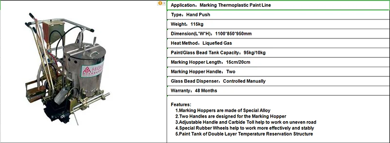 Portable Thermoplastic road marking machine Hand push hot melt line road marking machine